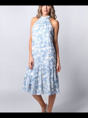 2XL NWT Floral Halter Sleeveless Midi Dress Chiffon Overlay By Modern Identity